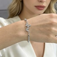 Exquisite Silver Color Double Butterfly Crystal Bracelet for Women Fashion Charm Rhinestone Chain Bracelets Jewelry Gifts
