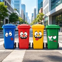 4pcs Cartoon Face Self-Adhesive PVC Stickers, Refrigerator, Recycling and Trash Can Expression Stickers, Decoration External