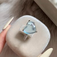 New in fresh and sweet heart-shaped rings for women inlay diamonds simple blue crystal ring high-end party jewelry gifts