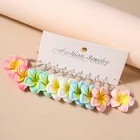 Aihua 5pairs/set Cute Resin Hawaiian Flower Earrings Acrylic Hawaii Hibiscus Flower Earrings Trendy Jewelry Set Gifts