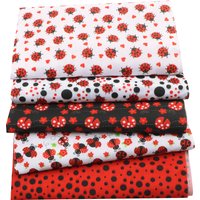 5pcs/pcak Ladybug Heart Dot Print Polyester Precut Quilting Fabric Squares Sheets Sewing Quilting Crafting