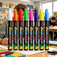 8 Colors 7mm Wet Erasable Chalk Markers, Washable Neon Liquid Pens for Blackboard, Signboard, Glass and Window DIY Drawing