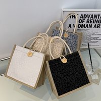 Women's Linen Floral Handheld Bag Japanese Ins Style Casual Satchel Portable Bento Bag For Work Daily Use