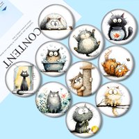 Cute and quirky cat 10pcs 12mm/18mm/20mm/25mm Round photo glass cabochon demo flat back Making findings