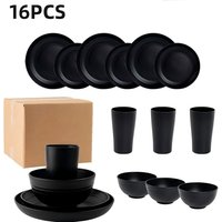 16/4Pcs Food Grade Ins Plastic Tableware Set Reusable Plates Bowls Cups Portable For Picnic Camping Wedding Family BBQ Party