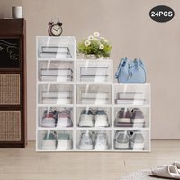 24pcs Clear Shoe Box with Lid Large Stackable Shoe Box for Closet Organization White Stackable Shoe Organizer Box