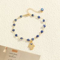 Devil's Eye Fatima's Hand Set Zircon Pendant Women's Tropical Beach Wind Copper Plated Golden Jewelry Gift Banquet Feet Chain