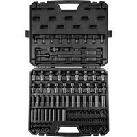 SucceBuy 90-teiliger 3/8-Zoll-Antriebs-Schlagsteckschlüsselsatz SAE 1/4"-3/4" und metrischer 6-19-mm-Steckschlüsselsatz 6-Punkt-Steckschlüsselsatz aus Cr-Mo-Mo-Legierungsstahl für die Autoreparatur