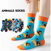 Panda Lion Cat Dog Socks Cotton Mid-Calf Crew Socks Men Women Funny Animal Print Sokken Calcetines Soft Breathable Trendy Socks