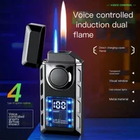 Creative Voice Controlled Ignition Gas USB Lighter Color Light Battery Display Open Flame Switch Jet Ignition Device