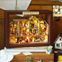 DIY Wooden Miniature Building Kits Mini Rabbit Town Casa with Frame Assembled Dollhouse Bookshelf Home Decoration Friends Gifts