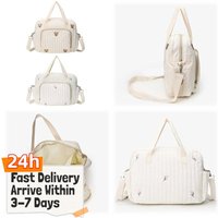Bear/Flower Quilted Utility Tote Bag Multifunctional Travel Diaper Tote Adjustable Strap Crossbody Maternity Bag Diaper Handbag