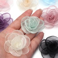 5pcs 4.5cm Organza Artificial Flower Colorful Mesh Burning Edge Flower Head For DIY Wedding Party Home Clothing Headwear Decor