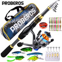 PROBEROS 1.5m-2.4m Fishing Rod and Reel Combo Kit Spinning Fishing Reel and Spinning Rods Fishing Line Lure Bag Hooks Full Set