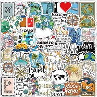 50Pcs Global Travel Themed Stickers World Map Landscape Waterproof Decals for Luggage Decor Sticker Story Store