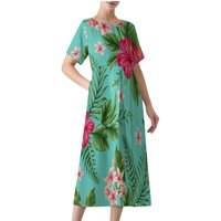 Polynesian Tribal Floral Print Color Dress Custom Dress Pattern Summer Short-Sleeved Round Neck Loose Long Skirt High Quality