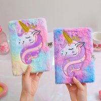 2pcs Cute Cartoon Plush Unicorn With Lock Notebook For Students Journal Homeworkbook Primary School Student Reward Gifts