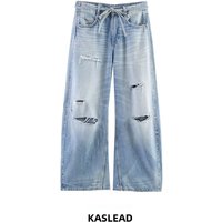 KASLEAD New Women's Fashion Hole Decoration Loose Jeans mid Waist Casual Pants Polyester Fiber Ladies Spring Season