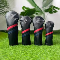 Golf Club Protective Cover with Red and Blue Parallel Bars Design, Featuring a '1,3,5, U' Design Headband, Stylish and Durable
