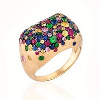 Colorful Synthetic Zircon Fashion Luxurious Golden Color Ring for Women's Vintage Sparkling Banquet Festival Jewelry Accessories