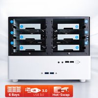 6-Bay NAS Case DIY Mini ITX Chassis with SATA Backplane Board, Supports 1U PSU, 2.5/3.5" HDD SSD Storage Server Enclosure