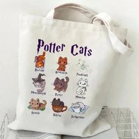 Canvas Tote Bag for Women Potter Cats Handbag Harajuku Animal Shopper Bags Cartoon Cat Aesthetic Tote Bag Female Shoulder Bag