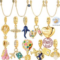 Original 925 Silver Gold Charms Beads Fit Bracelet DIY Firefly Whale Ballet Shoes Pendant For Woman Jewelry