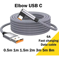 USB Type C 6A Super Charging Cable For Huawei USB Extended Cable Game Elbow Charger Line For Xiaomi Vivo OnePlus Oppo Samsung
