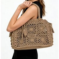 Hollow Out Decorate Handmade Knitting Bags For Women Luxury Designer Handbag Purse New Casual Vacation Large Capacity Shoulder