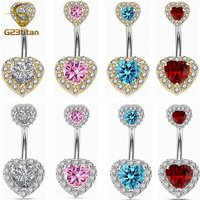 G23Titan CZ Zircon Heart Floating Belly Button Rings 14G G23 Titanium Curved Barbell Navel Piercing Body Women Summer Jewelry