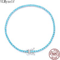 Pure Silver 2 mm Turquoise Blue Stone Tennis Bracelet 16/17/18 cm Length Beautiful Real 925 Fine Jewelry For Women