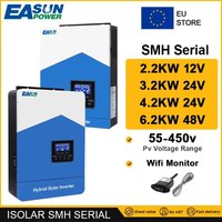 Easun Power 2200w 3200w 4200w 6200w 12v 24v 48v MPPT Hybrid Off Grid czysta fala sinusoidalna 80a 110a 230v 50/60hz ładowarka do inwertera solarnego