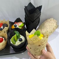 50Pcs Bear/Pure Black Tulip Cake Cups, Oil-Proof Baking Cups, Perfect for Birthday and Wedding Parties, Cheese Cake Paper Mini Cake Baking