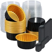 50Pcs 5oz Mini Baking Cups Aluminium Foil Cake Pans with Lids Spoons Heat Resistant Cupcake Muffin Liners for Gatherings Parties
