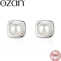 OZAN S999 Sterling Silver White Natural Fresh Water Pearl Earrings Stud Fashion Trendy Jewelry for Women Girls Anniversary Gift