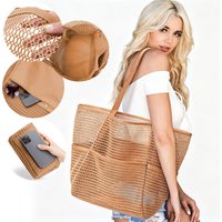 Beach Bag - Mesh Tote Bag Beach Vacation Clothes for Women Pool Bag for Travel Pool Family Cruise Essentials
