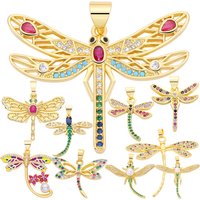 Juya 18K Real Gold Plated Micro Pave Colorful Zirconia Creative Dragonfly Charms For DIY Women Mother's Day Gift Jewelry Making