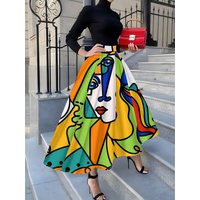 Printed Design four seasons casual style Abstract face print Design Pattern half skirt