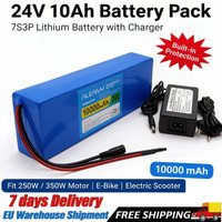 Batterie lithium 24V 10Ah 7S3P, dotée d’un système de protection intégré, livrée avec un chargeur et une batterie de secours, compatible avec les moteurs de 250W et 350W pour vélos électriques et