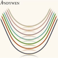 ANDYWEN 925 Sterling Silver 1.5mm Tennis Zircon Charm Long Chain Necklace Rock Punk Fashion Fine Jewelry Gift Wedding Party