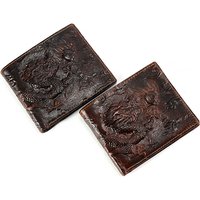 Men's purse oil wax head layer cowhine embossed dragon pattern retro leather horizontal and vertical business wallet