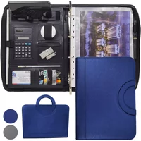 A4 Leather Portfolio Padfolio Refillable 4-Ring Binder with Zipper,Professional Business Document Organizer for Man Women with M