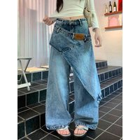 2026 Ropa Y2K Fashion Washed Blue Patchwork Baggy Women's Jeans Pants For Woman Clothing Wide Leg Underwear Loose Denim Trousers