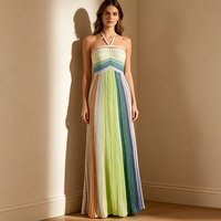 Summer new vacation style gradient neck and strapless color blocked A-list elegant slimming multi color patchwork knit dress