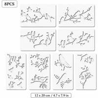 8PCS 4.7 x 7.9 in Bird Branch Stencils Reusable Nature Painting Templates for DIY Wall Canvas Fabric Decor