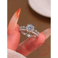 925 Sterling Silver Classic Gorgeous Zircon Adjustable Ring For Women Engagement Wedding Luxury High Quality Fine Jewelry