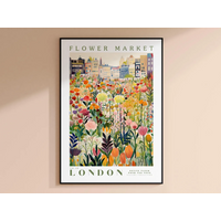 Flower Market London Print, London Travel Art, Large Modern Poster, Botanical Wall Art, Green Wall Art, Trendy Wall Art, Floral