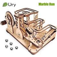 Ury 3D Wooden Puzzles Catapult Track Device Marble Run Set Mechanical Manual Model Science Maze Ball Assembly Toy Gift for Teens