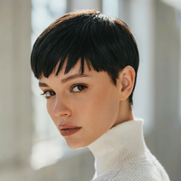 Affordable Top Short Bob Wig Human Hair 613 Blonde Color Mullet Design with Bangs Layered Wavy Pixie Cut Machine Made for Black
