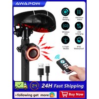 AliExpress NONE Awapow Bicycle Alarm Taillight Burglar Bike Light USB Charging Smart Auto Brake Sensing Waterproof Anti Theft Smart Bicycle Lamp